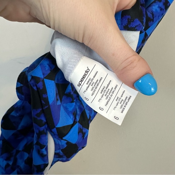 Speedo | Cobalt Blue Geometric Patterned One Piece Swimsuit Size 6 - Picture 5 of 5
